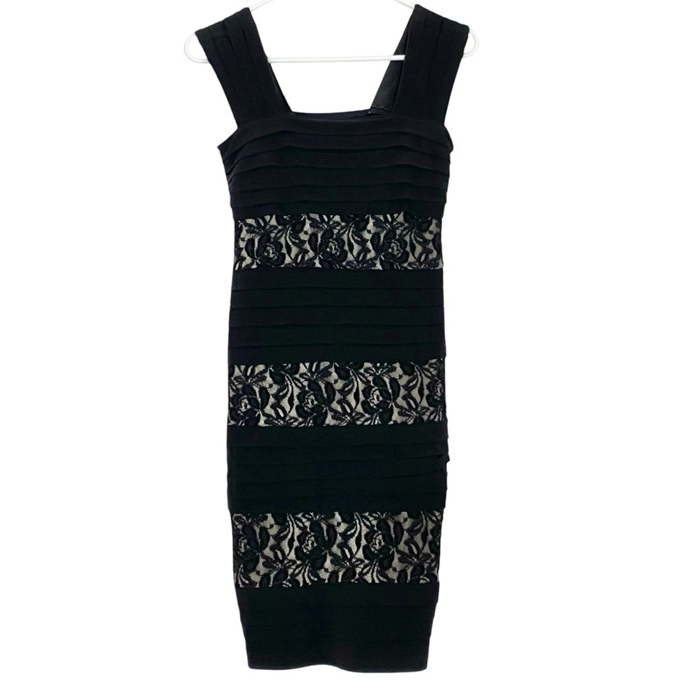 Vintage Carole Little Black Dress Womens Size 6 Small Lace Sleeveless Bodycon